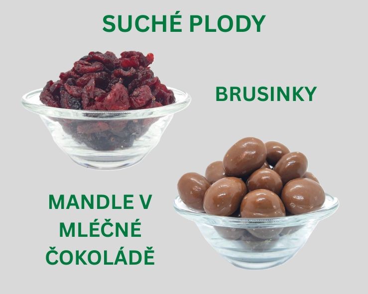 Suché plody brusinka a mandle v mléčné